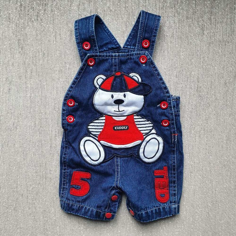 Baby Denim Overall Romper Size 3-6 Months Teddy Bear
